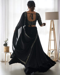 Ready To Wear Black Soft Georgette Sequence Work Lehenga Choli With Dupatta