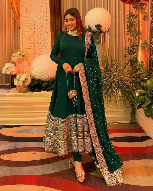 Exclusive Orange Yellow Green Purple Black Silk Embroidery Anarkali Suit With Dupatta