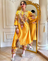 Ready To Wear Yellow Parampara Silk Embroidery Work Pent Suit With Dupatta