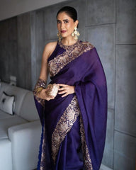 Designer Purple Pure Georgette Fancy Sequence Work Saree With Blouse