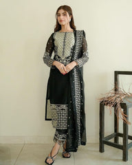 Ready To Wear Black Pure Georgette Embroidery Work Pakistani Suit With Dupatta