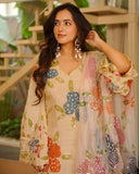 Ready To Wear Multicolor Soft Taby Organza Silk Embroidery Kurti Palazo With Dupatta