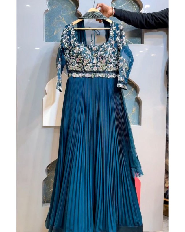 Designer Pure Georgette Embroidery Work Anarkali Gown With Dupatta