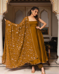 Ready To Wear Copper Pure Georgette Embroidery Work Anarkali Suit With Dupatta