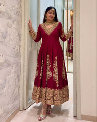 Exclusive Red Soft Georgette Embroidery Anarkali Suit With Dupatta