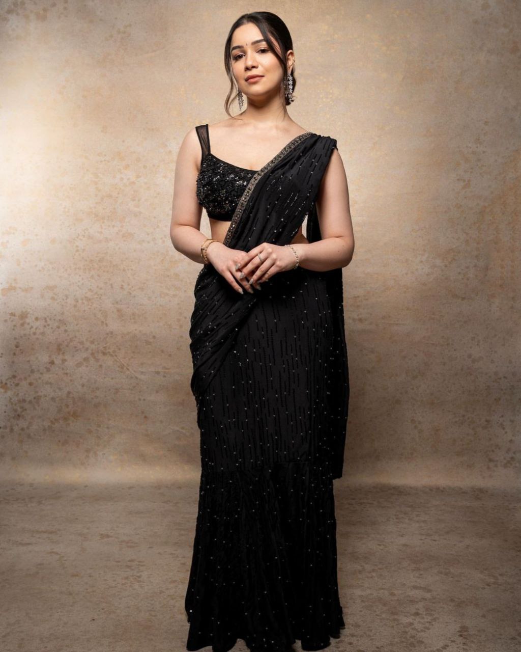 Designer Black Pure Georgette Embroidery Work Saree With Blouse