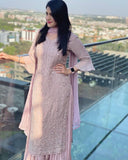 Designer Mauve Pink Embroidered Kurta Plazzo Set with Dupatta