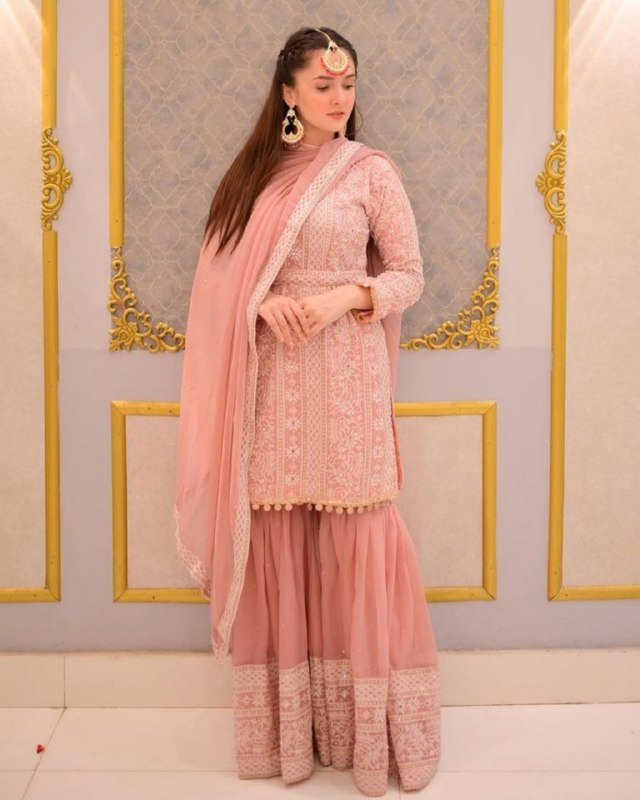 Ready To Wear Peach Pure Georgette Embroidery Work Gharara Suit With Dupatta