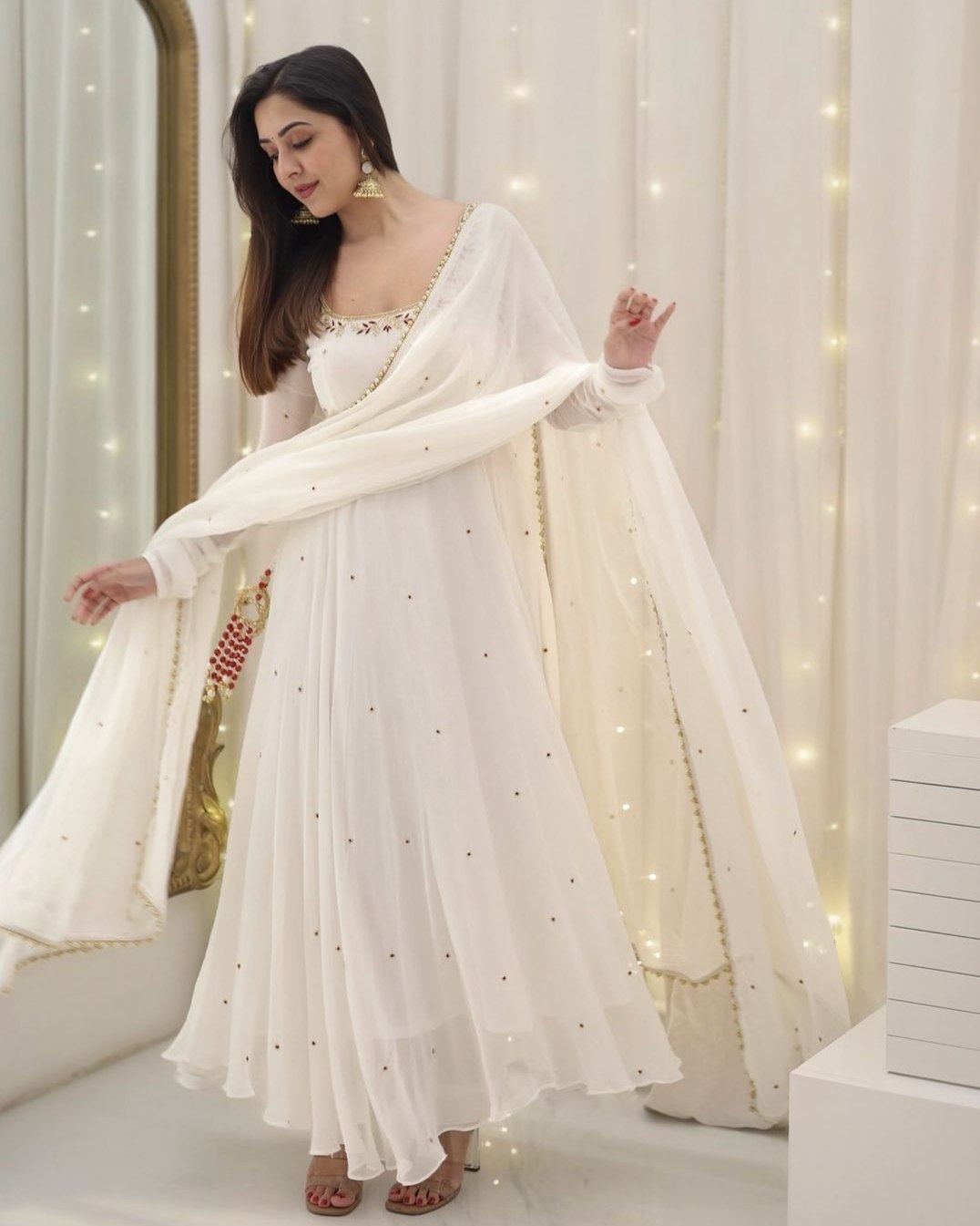 Exclusive White Soft Georgette Embroidery Anarkali Suit With Dupatta