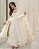 Exclusive White Soft Georgette Embroidery Anarkali Suit With Dupatta