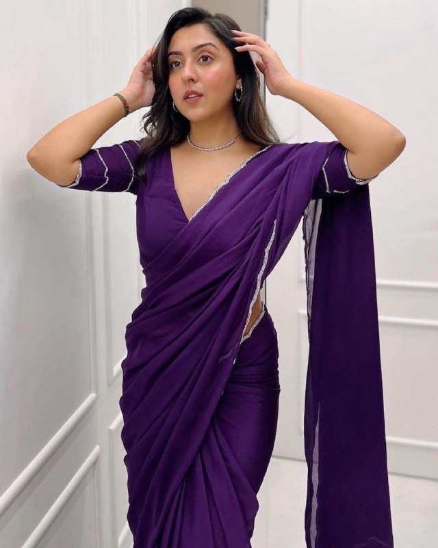 Designer Purple Faux Georgette Lace Border Work Saree With Blouse