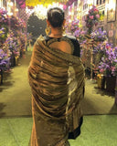 Ready To Wear Antique Gold Soft Twill Net Dori Embroidery Saree With Blouse