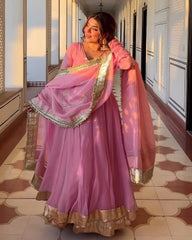 Exclusive Pink Taby Organza Silk Embroidery Anarkali Suit With Dupatta