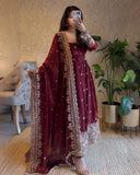 Exclusive Maroon Black Green Heavy Georgette Embroidery Anarkali Suit With Dupatta