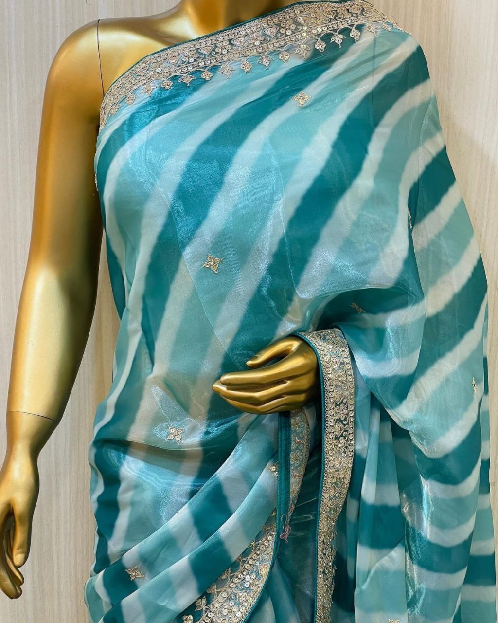 Designer Organza Silk Sequence Work Saree With Blouse