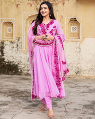 Ready To Wear Pink Faux Georgette Embroidery Work Anarkali Suit With Dupatta