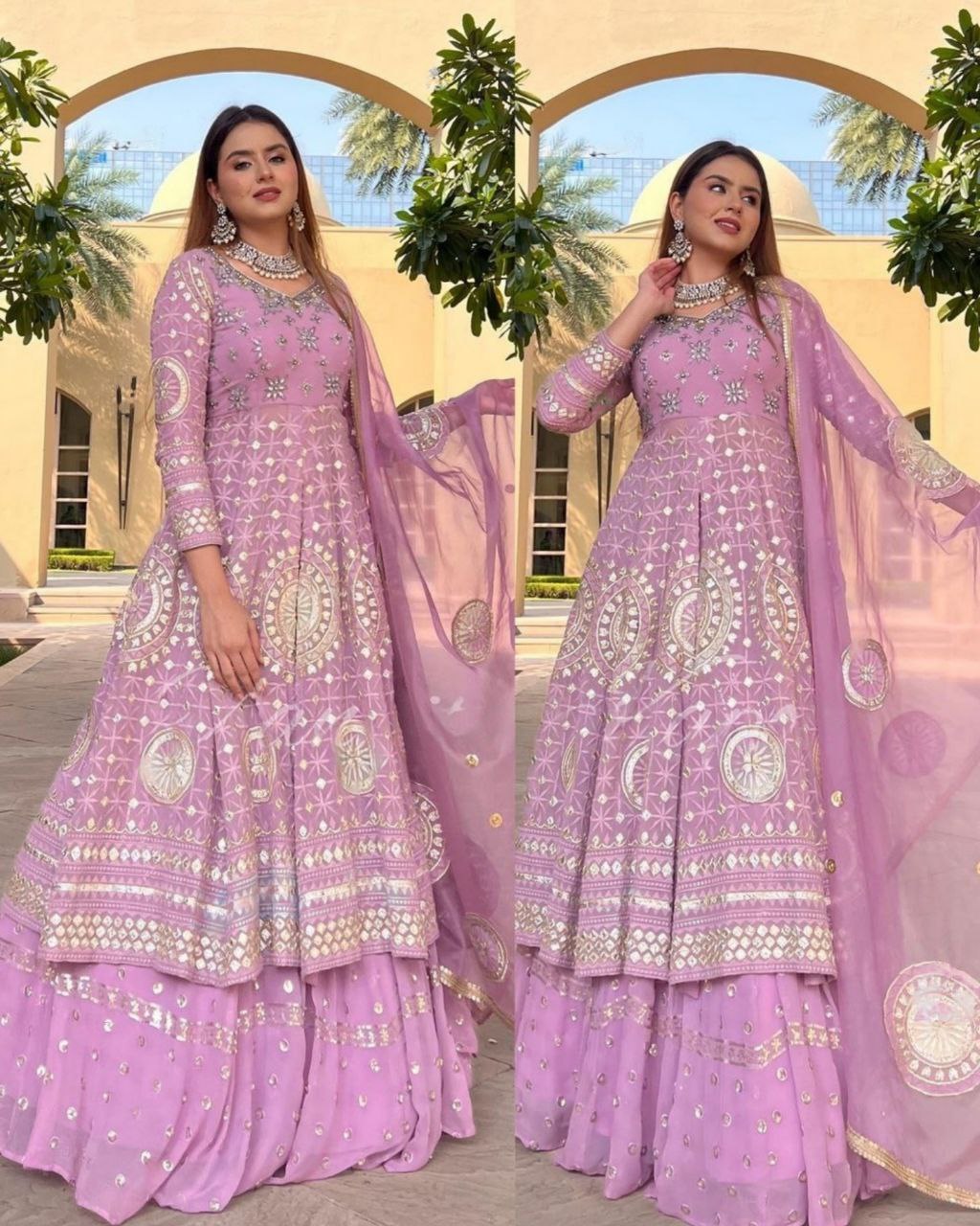 Ready To Wear Lilac Faux Georgette Embroidery Work Lehenga Top With Dupatta