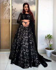 Designer Black Faux Georgette Embroidery Work Lehenga Choli With Dupatta