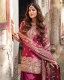 Ready To Wear Pink Natural Simmer Embroidery Farshi Salwar Kurti With Dupatta