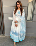 Premium White Heavy Faux Georgette Embroidery Gown Set With Dupatta