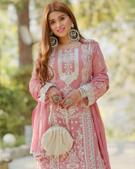 Designer Baby Pink Faux Georgette Emrodery Work Pakistani Suit With Dupatta