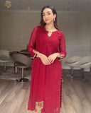 Designer Red Straight Kurta Pant Set with Dupatta