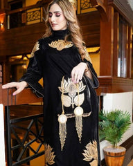 Designer Black Heavy Velvet Embroidery Work Pant Suit With Dupatta