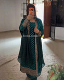 Exclusive Teal Green Simmer Silk Embroidery Kurti Pant With Dupatta