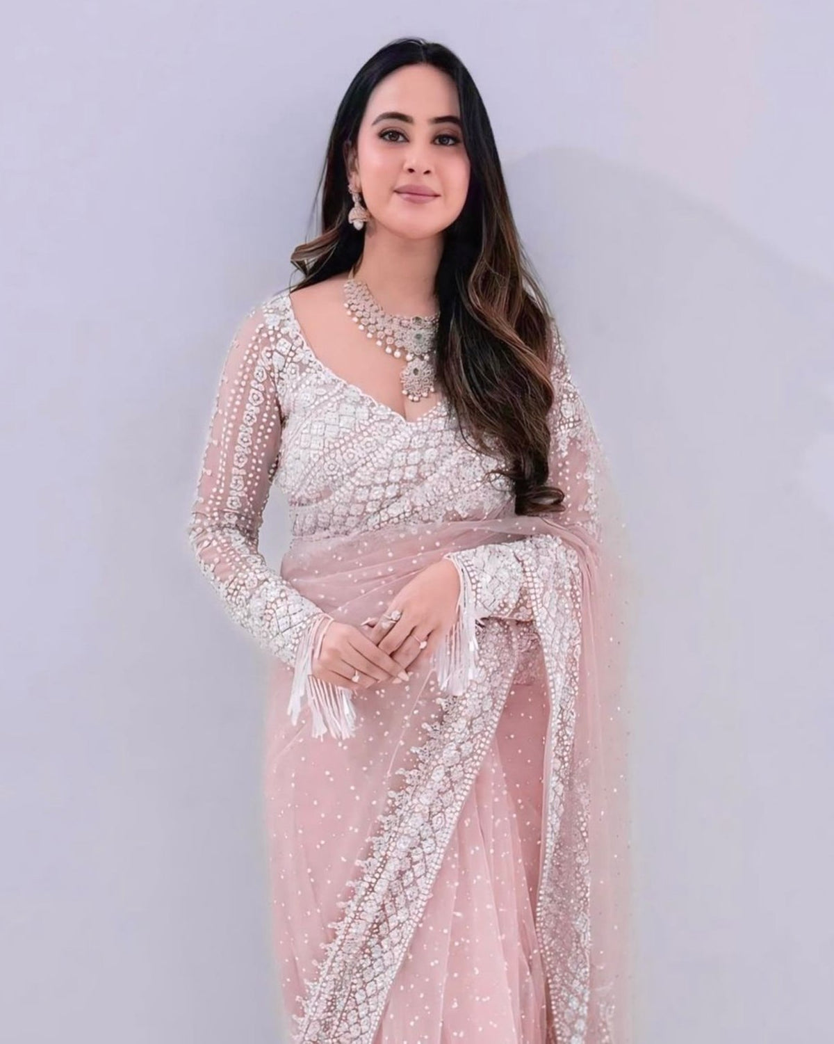 Exclusive Pink Soft Net Embroidery Saree With Blouse