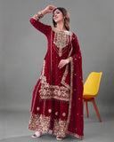 Ready To Wear Maroon Soft Georgette Sharara Suit With Dupatta
