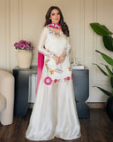 Ready To Wear White Roman Glass Silk Kurti Palazo With Dupatta