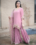 Ready To Wear Pink Turkish Crush Silk Sharara Kurti With Dupatta