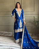 Ready To Wear Red And Blue Simmer Silk Palazo Kurti With Dupatta