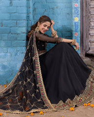 Ready To Wear Black Faux Georgette Embroidery Work Anarkali Gown With Dupatta