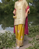 Ready To Wear Green Blue Mustard Heavy Natural Silk Embroidery Farshi Salwar Kurti With Dupatta