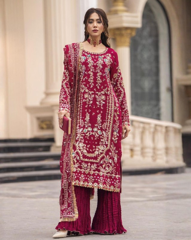 Exclusive Red And Blue Soft Georgette Embroidery Palazo Kurti With Dupatta