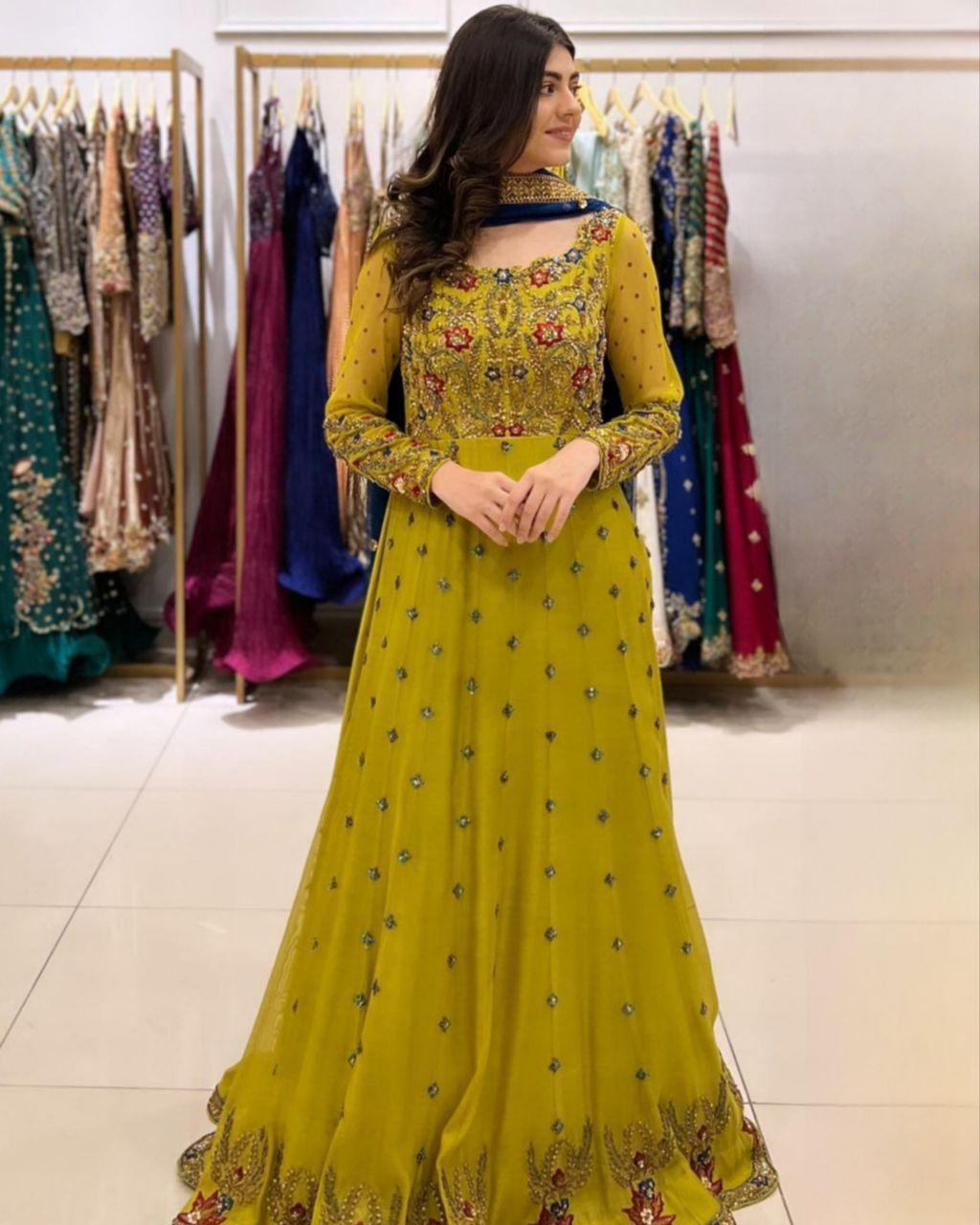 Festive Special Elegant Yellow Embroidered Anarkali Suit for Women