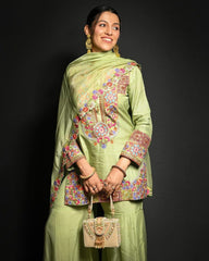 Ready To Wear Pista Green Faux Georgette Embroidery Work Sharara Suit With Dupatta