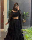 Exclusive Black Heavy Georgette Embroidery Lehenga Blouse With Dupatta