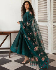 Ready To Wear Dark Green Faux Georgette Fancy Embroidery Work Anarkali Suit With Dupatta