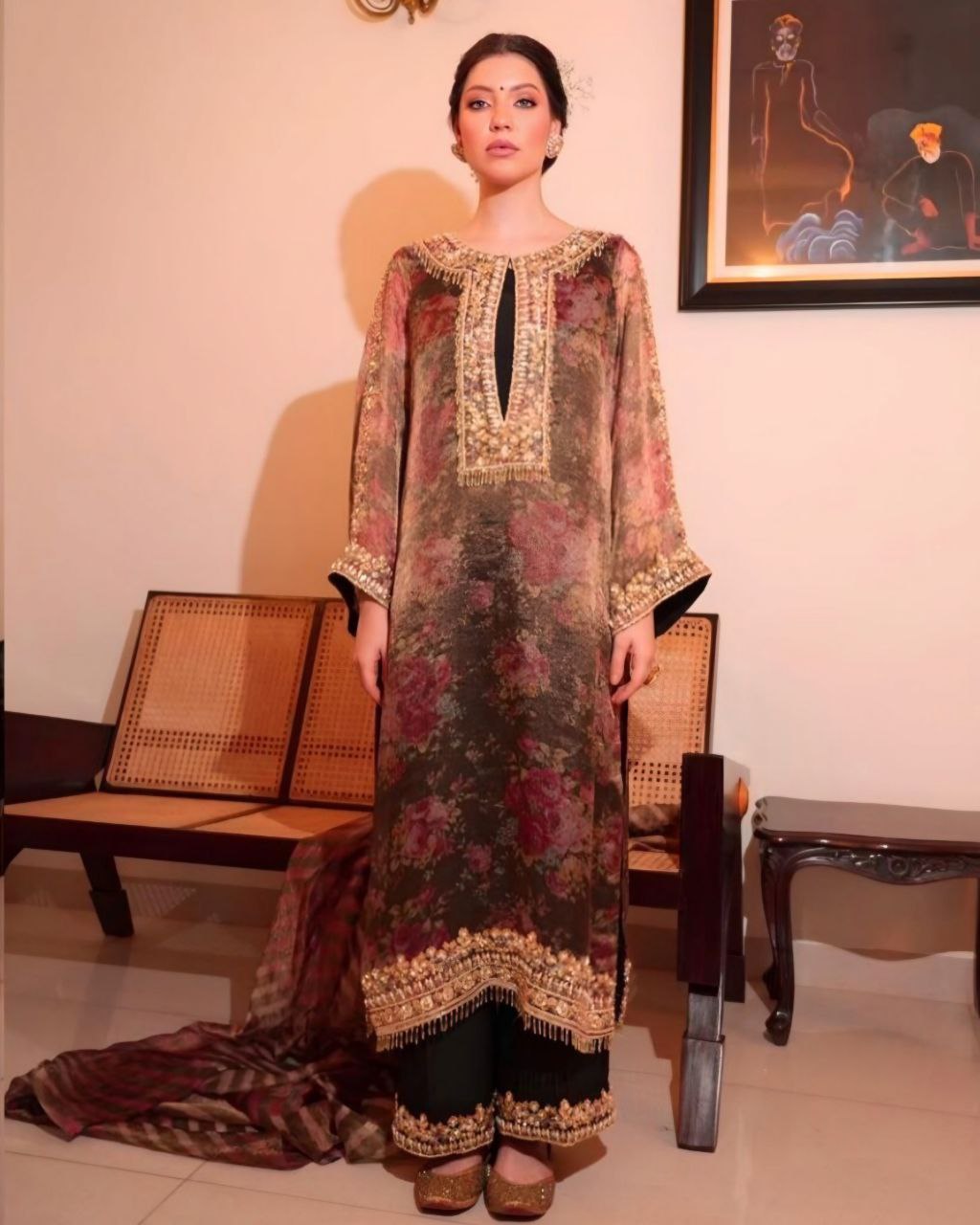 Ready To Wear BlackTaby Organza Silk Fancy Embroidery Work Pakistani Suit With Dupatta