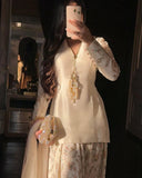 Ready To Wear White Pure Glass Satin Silk Farshi Salwar Suit With Dupatta