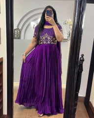 Ready To Wear Purple Pure Georgette Embroidery Work Anarkali Gown With Dupatta