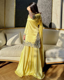 Ready To Wear Yellow Pure Simmer Silk  Embroidery Kurti Palazo With Dupatta