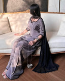 Ready To Wear Smoky Grey Natural Crep Silk Farshi Salwar Kurti With Dupatta