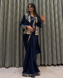 Ready To Wear Purple Midnight Blue Black French Crep Silk Saree Blouse With Koti