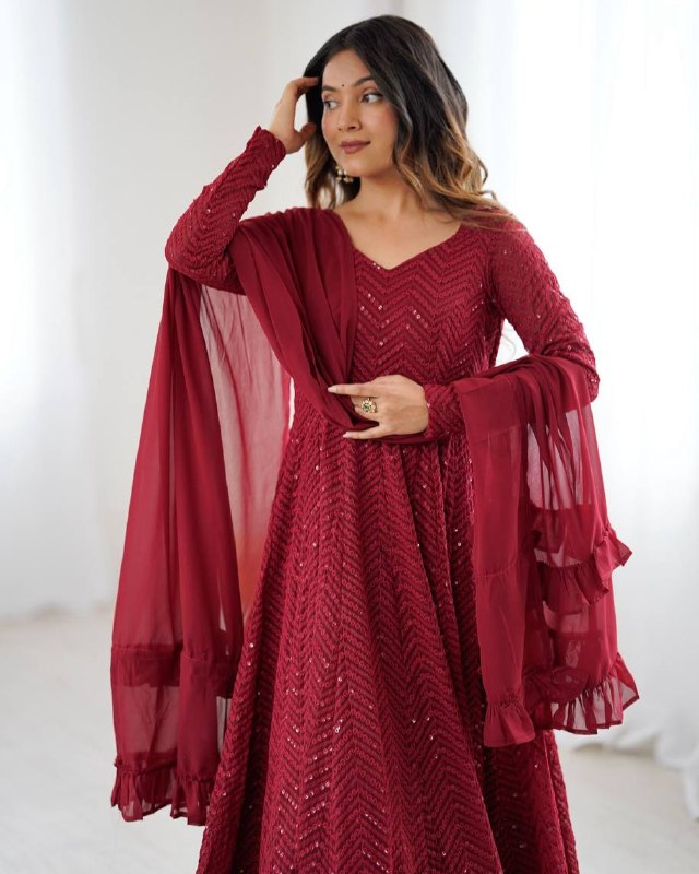 Exclusive Red Peach Black Soft Georgette Embroidery Anarkali Suit With Dupatta