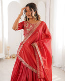 Premium Red Premium Shimmer Silk Embroidery Lehenga Blouse With Dupatta