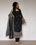 Ready To Wear Black Soft Georgette Embroidery Kurti Pant With Dupatta