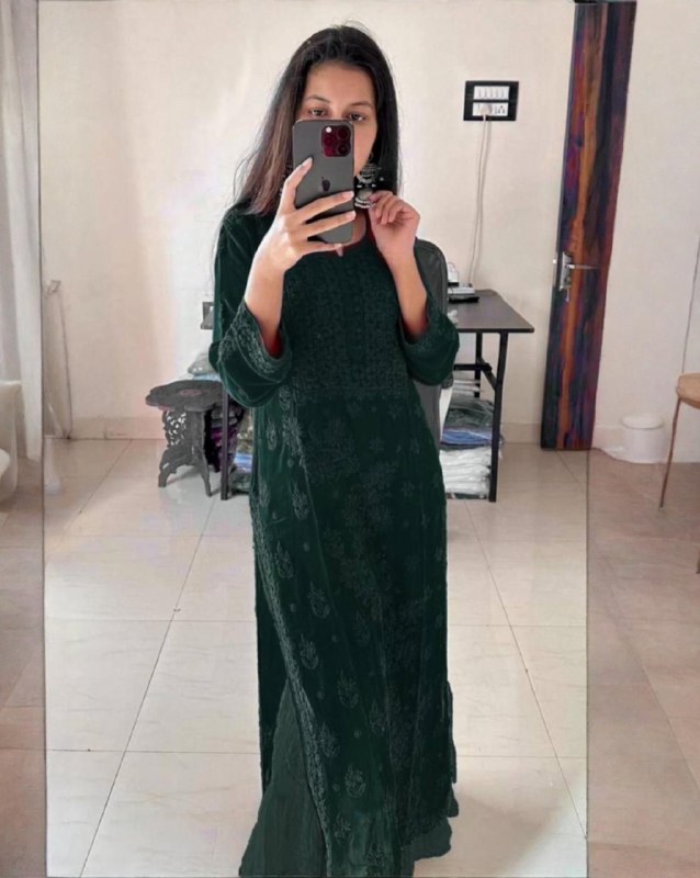 Ready To Wear Red Black Green Blue Purple Chikankari Kurti Palazo With Dupatta